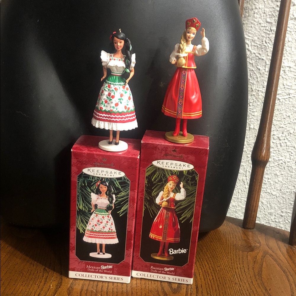 Barbie Mexican & Russian Doll Holiday Ornaments - Red, Green, White